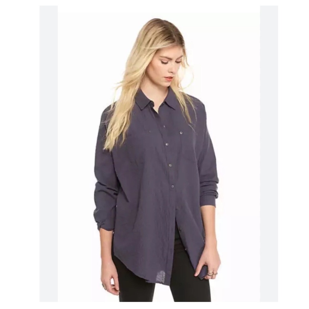 Free people shirt women's size XS love, her madly, gauze, oversized shirt, blue